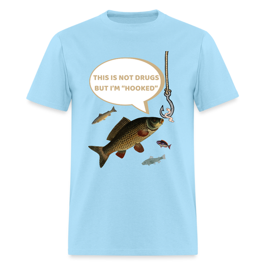 Funny Fishing Shirt, This is Not Drugs But I'm Hooked T-Shirt, Lake Lover Shirt, Cool Tee Men Daddy Dad Shirt, Fathers Day Fishing - powder blue