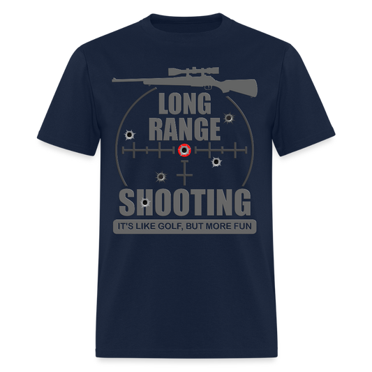 Long Range Shooting Shirt, Rifle Shirt, It's Like Golf But More Fun, Bullet Hole Shirt, Gun Lover Gift, Bullet Gun Shirt, Funny Bullet Gun, Gun Lover, Veteran Gift, Pew T-shirt. - navy