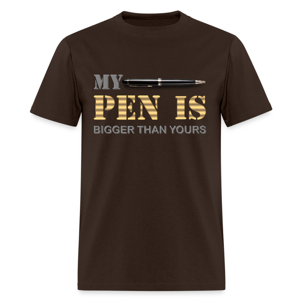 My Pen Is Bigger Than Yours Shirt, Funny Penis Shirt, Sex Saying Quote Gift Idea Tee T-Shirt, Valentines Day Gift For Him, Adult Humor, The Shocker Symbol - brown