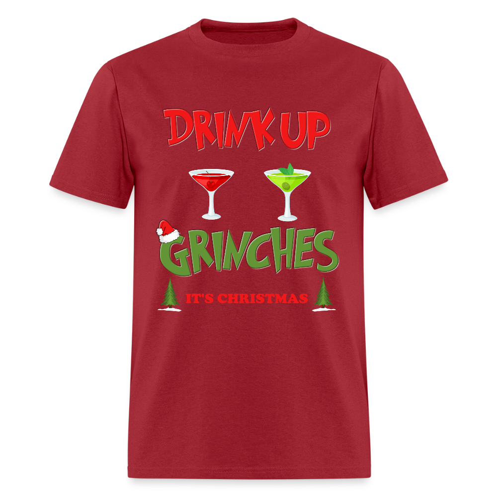 Drink Up Grinches Shirt, Christmas Gifts, Holiday Party, Funny Christmas Shirt, Family Christmas Shirts, Funny Holiday, What Up Grinches Tee, It's Christmas Shirt - dark red