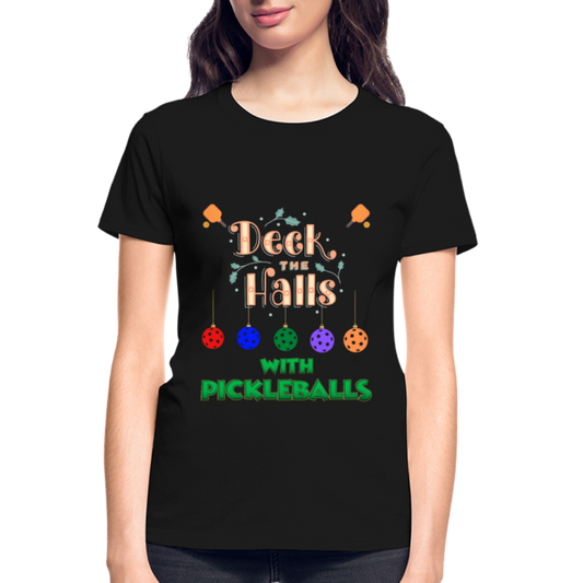 Pickleball Christmas, Deck The Halls With Pickleballs, Pickleball, Pickleball Player, Pickleball Paddle, funny pickleball Shirt - black