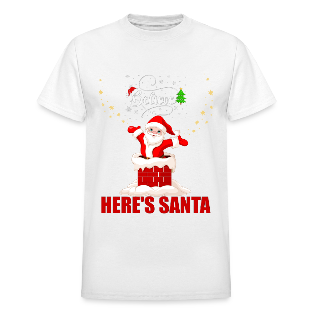 Believe Shirt, Here's Santa Shirt, Christmas Shirt, Holiday Shirt, Merry Christmas, Santa Shirt, Gift For Kids, Gift For Children - white