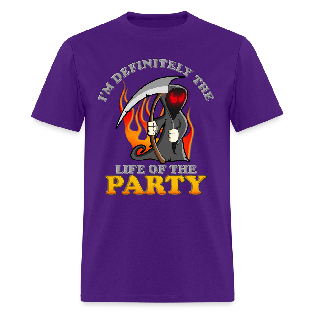 I'm Definitely The Life Of The Party, Grim Reaper, Death, Happy Halloween, Monster, Trick Or Treat, Spooky, Scary, Skull, Wolf, Werewolf, Orange, Bat, Red, Mountain, Men's Premium T-Shirt - purple