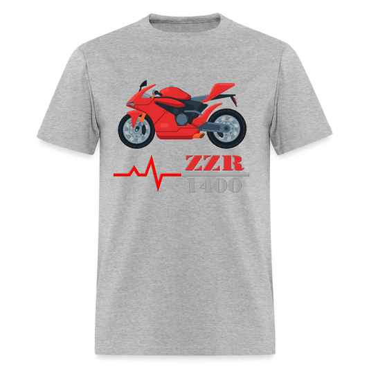 Motorcycle Heartbeat ZZR 1400 T-Shirt - Best Sports Bike Gift Idea For Him Her Boys Girls Tee - heather gray