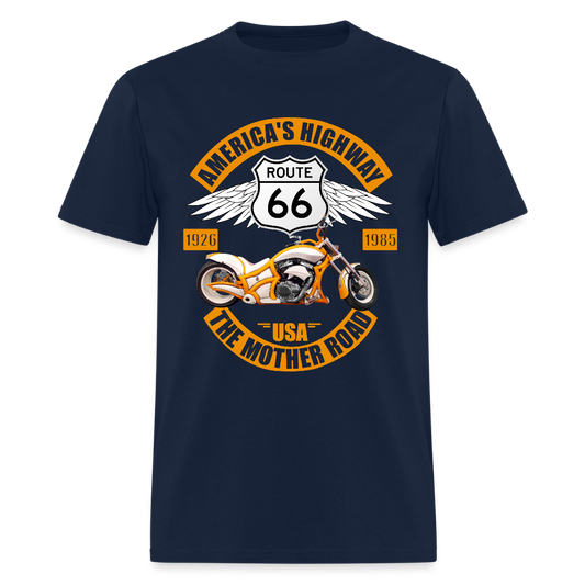 Route 66 Shirt, America's Road, Fathers Day Gift, Mother Road, Route 66 T-Shirt, Road Trip Shirt, Route 66 USA Motorcycle Biker Souvenir Tee - navy