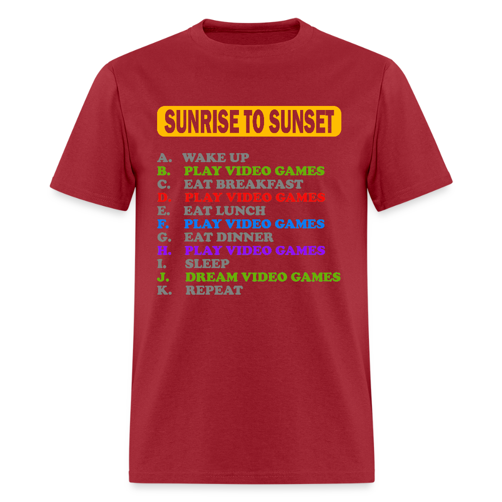 Sunrise to Sunset Video Games Shirt, Gaming Shirt, My Perfect Day T-Shirt, Funny Cool Gamer Shirt, Geek Nerd Shirt - dark red