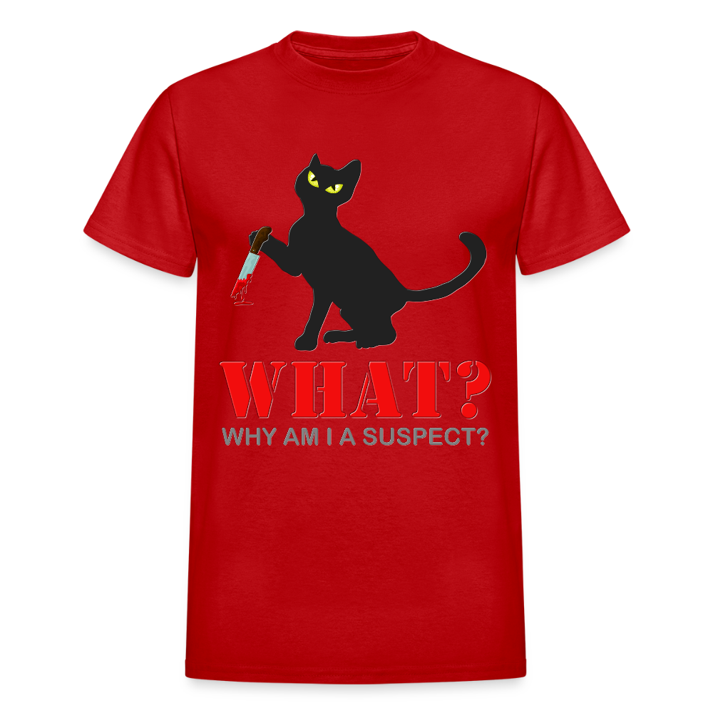 Halloween Cat Shirt, Why Am I A Suspect Shirt, Murderous Cat With Knife T-Shirt, Murderous Cat Shirt, Mens Premium T-Shirt - red