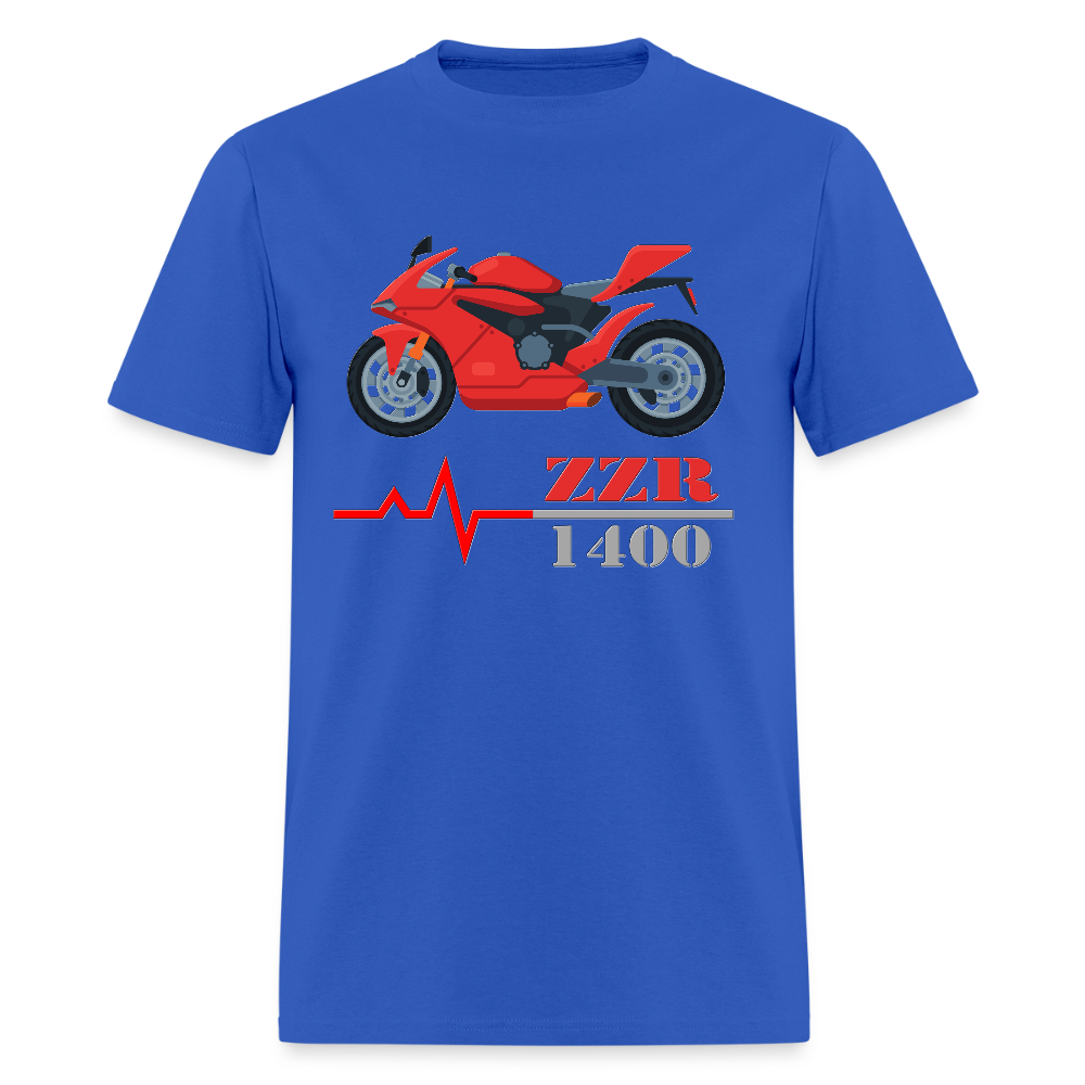 Motorcycle Heartbeat ZZR 1400 T-Shirt - Best Sports Bike Gift Idea For Him Her Boys Girls Tee - royal blue