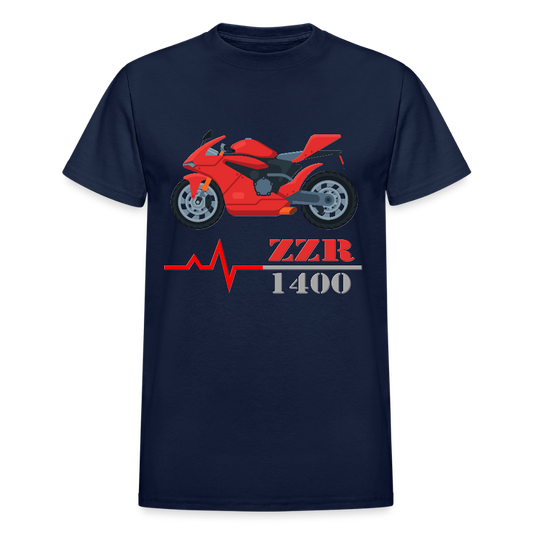 Motorcycle Heartbeat ZZR 1400 T-Shirt - Best Sports Bike Gift Idea For Him Her Boys Girls Tee - navy
