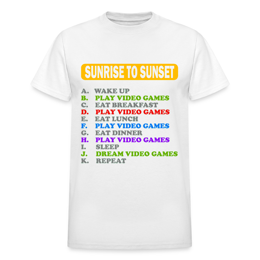 Sunrise to Sunset Video Games Shirt, Gaming Shirt, My Perfect Day T-Shirt, Funny Cool Gamer Shirt, Geek Nerd Shirt - white