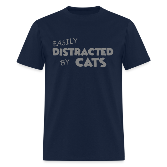 Easily Distracted By Cats Shirt, Cat Lover Shirt, Cat Lover T-Shirt, Funny Cat Shirt, Cat Saying Shirt, Cat Slogan Shirt, Cat Tee - navy