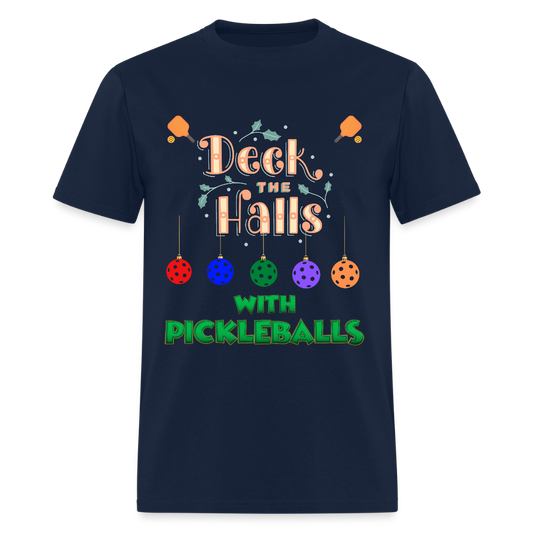 Deck The Halls With Pickleballs, Pickleball, Pickleball Player, Pickleball Christmas, Pickleball Paddle, funny pickleball Shirt - navy