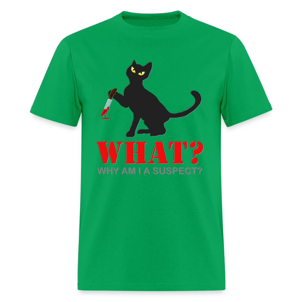 Halloween Cat Shirt, Why Am I A Suspect Shirt, Murderous Cat With Knife T-Shirt, Murderous Cat Shirt, Mens Premium T-Shirt - bright green