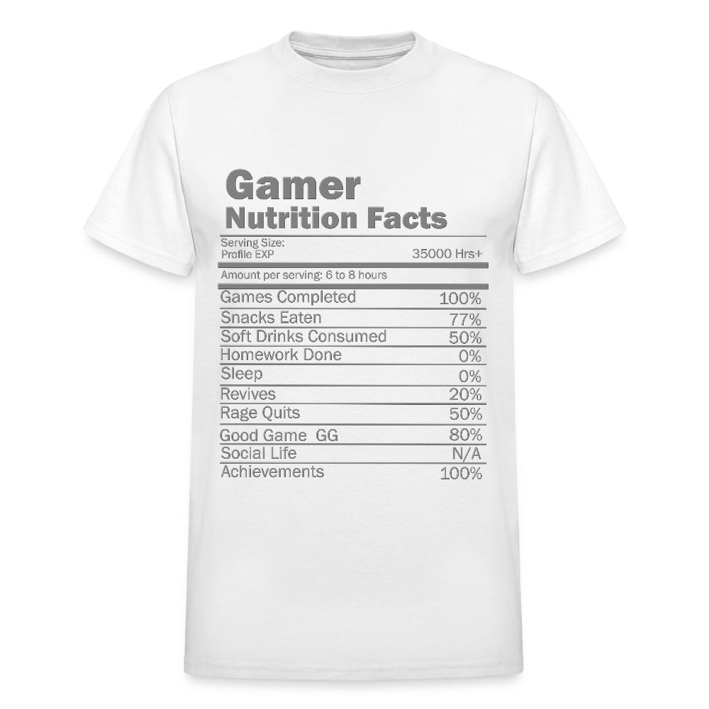 Gamer Nutrition Facts Video Game Shirt, Birthday Gift, Valentine Gift Gift For Gamer, Gamer Gift, Valentine's Day Gift, Gift For Him - white
