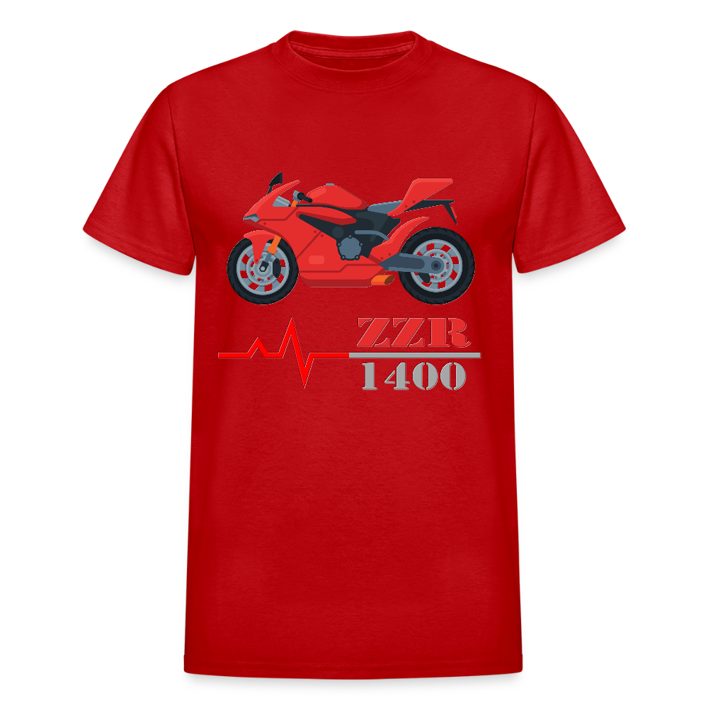 Motorcycle Heartbeat ZZR 1400 T-Shirt - Best Sports Bike Gift Idea For Him Her Boys Girls Tee - red