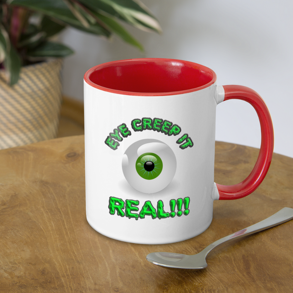 Creep It Real, Eye Creep It Real, Halloween, Scary, skull, haunted, horror, spook, howl, scream, party, October, dead, coffin, creepy, Contrast Coffee Mug - white/red