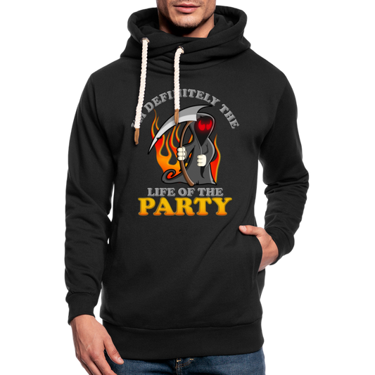 I'm Definitely The Life Of The Party, Grim Reaper, Death, Happy Halloween, Monster, Trick Or Treat, Spooky, Scary, Skull, Wolf, Werewolf, Orange, Bat, Red, Mountain, Shawl Collar Hoodie - black