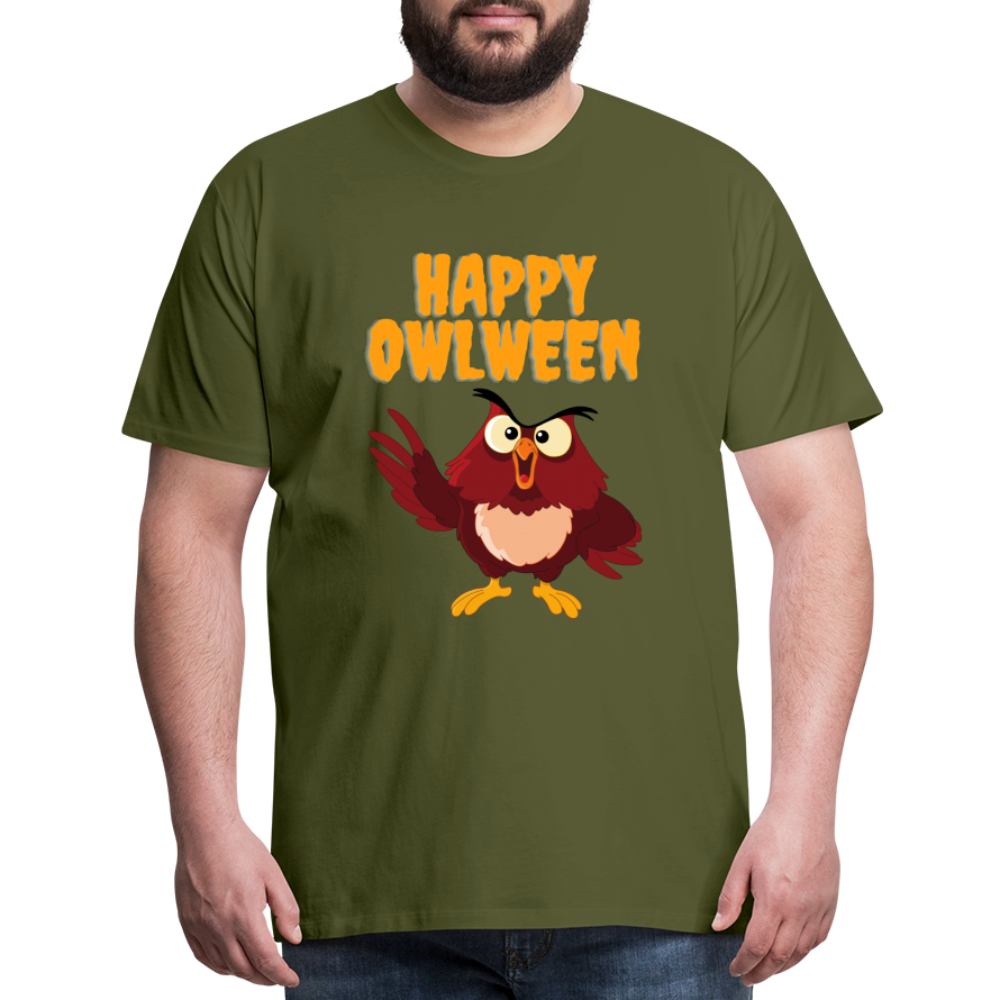 Happy Owlween, Happy Halloween, Monster, Trick Or Treat, Halloween, Spooky, Scary, Skull, halloween sweater, owl house, Men's Premium T-Shirt - olive green