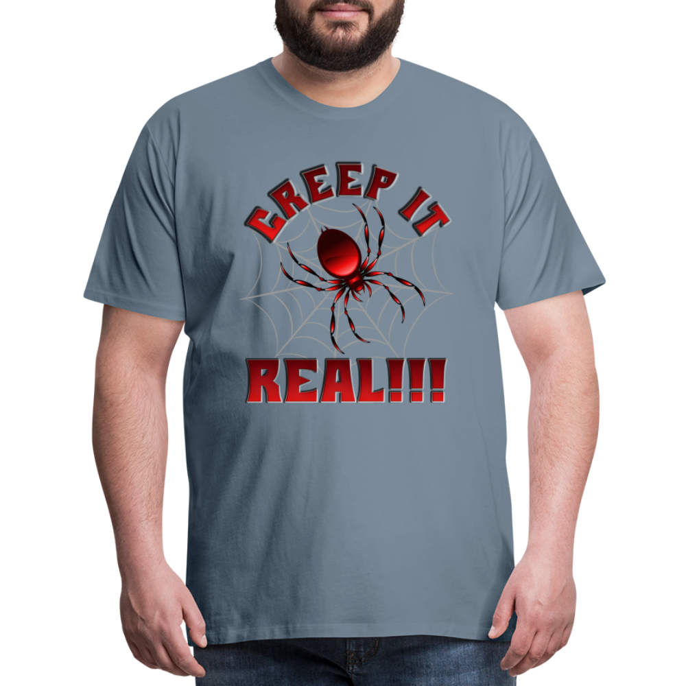 Creep It Real, Spider Shirt, Halloween Shirt Men, Black Spooky Shirt, Funny Halloween, Halloween, Web, Spiderweb Shirt, Men's Premium T-Shirt - steel blue