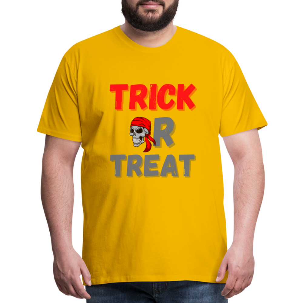 Trick or treat, halloween, horror, cute, october, pumpkin, scary, spooky, funny, cat, creepy, fall, ghost, halloween party, witch, autumn, candy, kawaii, jack o lantern, skeleton, trick or treating, Men's Premium T-Shirt - sun yellow