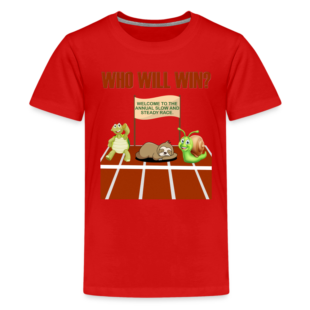 Who Will Win Shirt, Sloth Shirt, Turtle Shirt, Snail Shirt, Track and Field, Gift For Her, Gift For Him, Slow And Steady Race - red