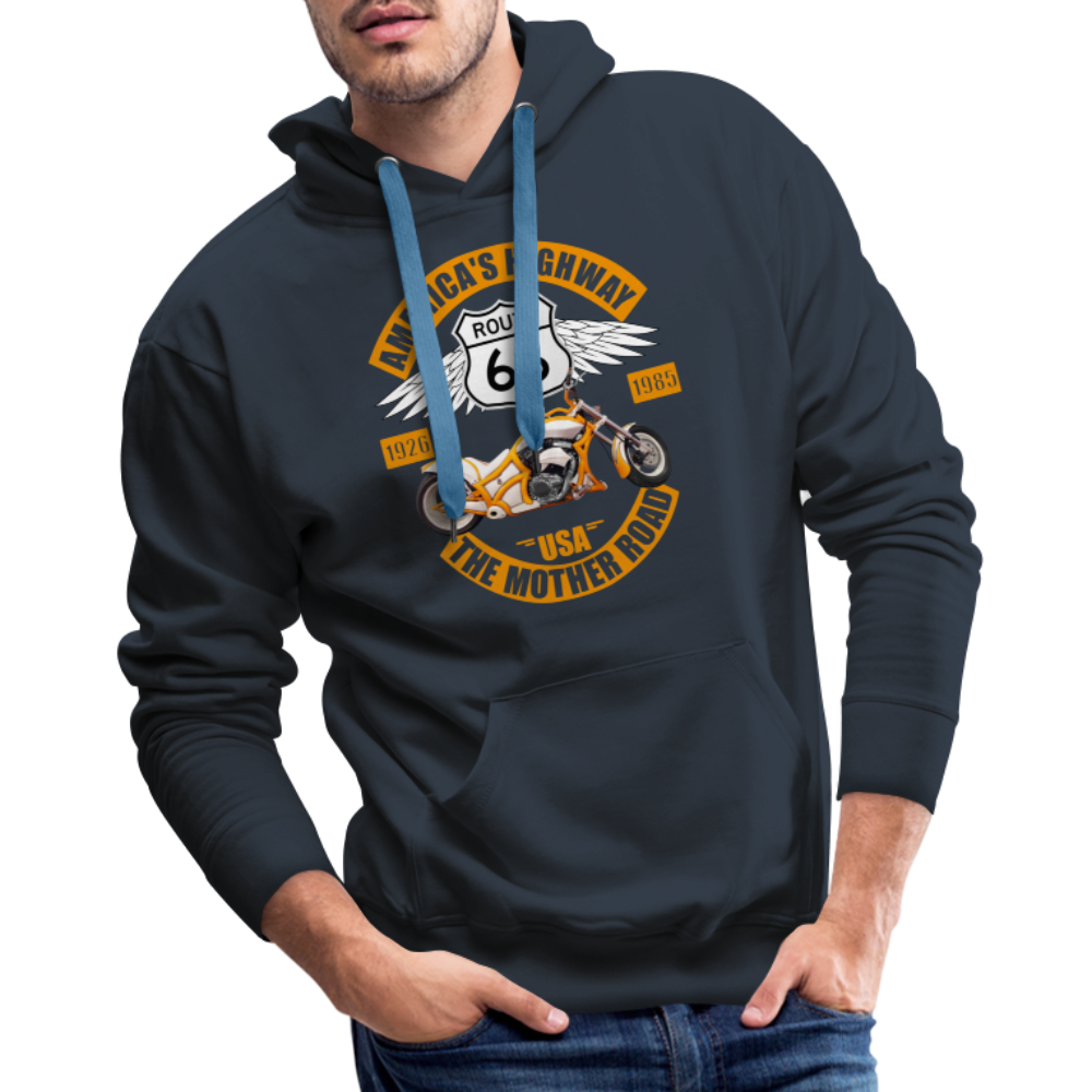 Route 66 Hoodie, Americas Road, Fathers Day Gift, Mother Road, Route 66 Hoodie, Road Trip Hoodie, Route 66 Usa Motorcycle Biker Souvenir Men’s Premium Hoodie - navy