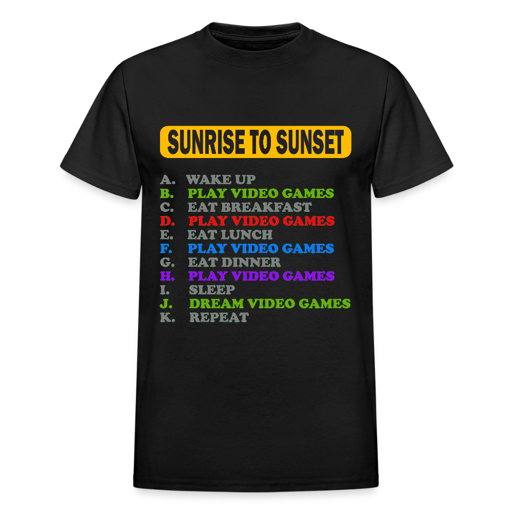 Sunrise to Sunset Video Games Shirt, Gaming Shirt, My Perfect Day T-Shirt, Funny Cool Gamer Shirt, Geek Nerd Shirt - black