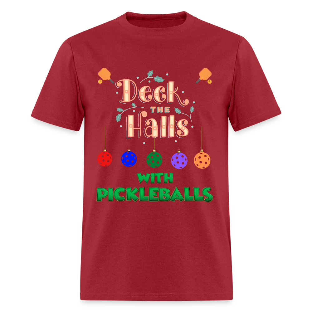 Deck The Halls With Pickleballs, Pickleball, Pickleball Player, Pickleball Christmas, Pickleball Paddle, funny pickleball Shirt - dark red