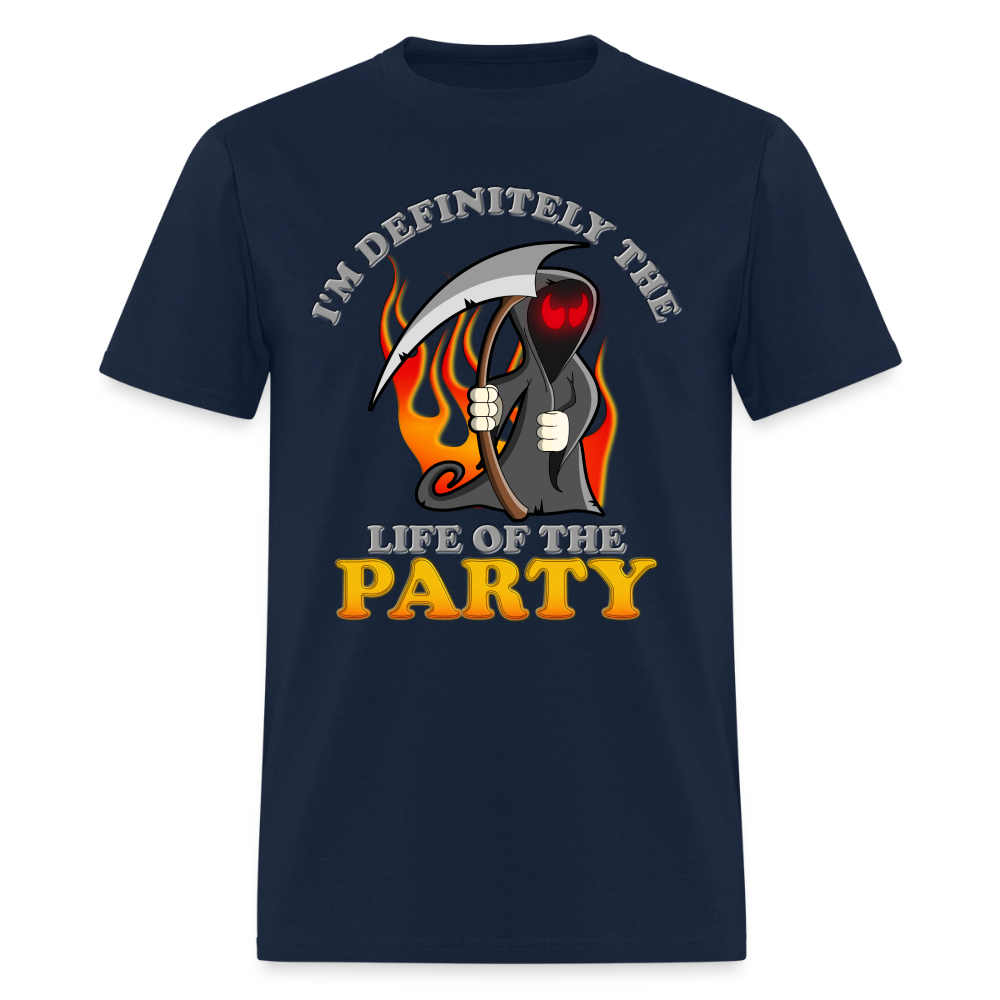 I'm Definitely The Life Of The Party, Grim Reaper, Death, Happy Halloween, Monster, Trick Or Treat, Spooky, Scary, Skull, Wolf, Werewolf, Orange, Bat, Red, Mountain, Men's Premium T-Shirt - navy