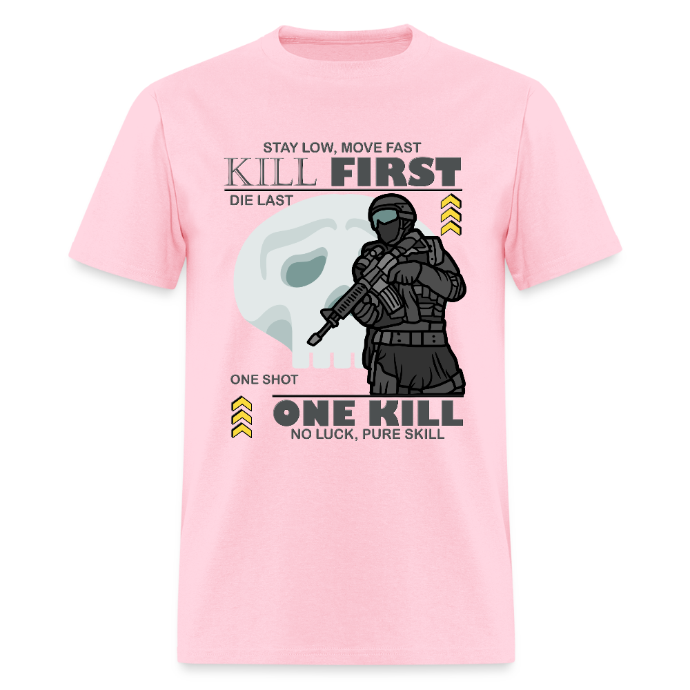 Stay Low Move Fast. Military Sniper T-Shirt, One Kill, No Luck Pure Skill, Die Last, One Shot, Gun Lover Gift, Funny Bullet Gun, Gun Lover, Veteran Gift, Gamer Shirt, Video Game Shirt, Pew T-shirt - pink