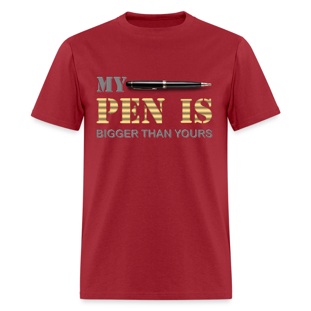 My Pen Is Bigger Than Yours Shirt, Funny Penis Shirt, Sex Saying Quote Gift Idea Tee T-Shirt, Valentines Day Gift For Him, Adult Humor, The Shocker Symbol - dark red