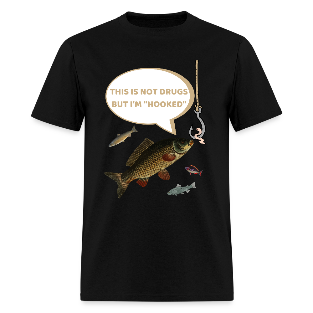Funny Fishing Shirt, This is Not Drugs But I'm Hooked T-Shirt, Lake Lover Shirt, Cool Tee Men Daddy Dad Shirt, Fathers Day Fishing - black