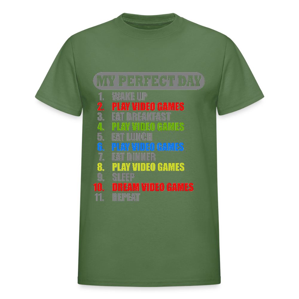 My Perfect Day Video Games Shirt, Gaming Shirt, My Perfect Day T-Shirt, Funny Cool Gamer Shirt, Geek Nerd Shirt - military green