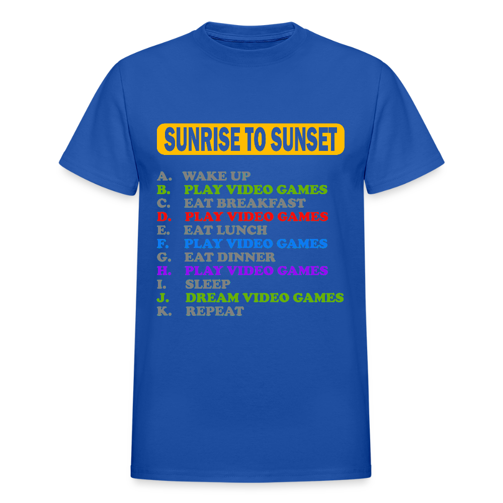Sunrise to Sunset Video Games Shirt, Gaming Shirt, My Perfect Day T-Shirt, Funny Cool Gamer Shirt, Geek Nerd Shirt - royal blue