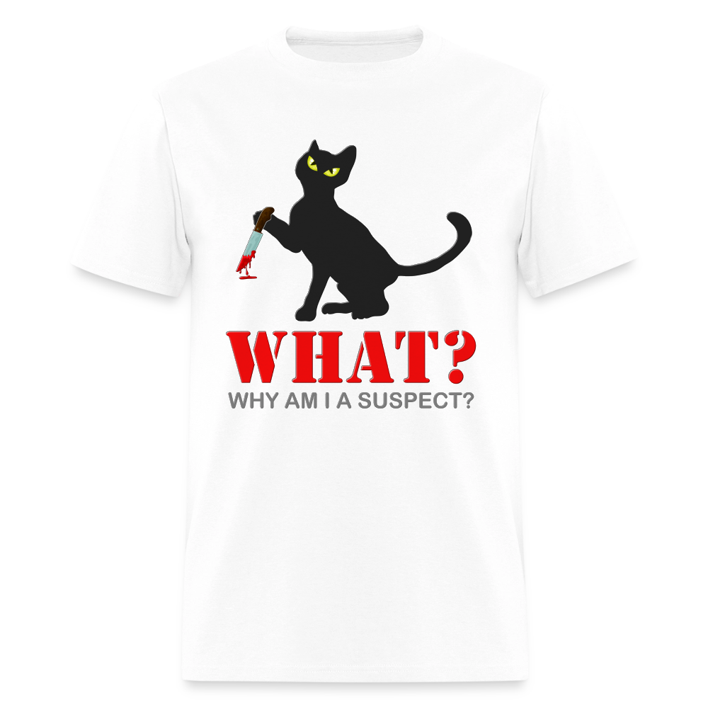 Halloween Cat Shirt, Why Am I A Suspect Shirt, Murderous Cat With Knife T-Shirt, Murderous Cat Shirt, Mens Premium T-Shirt - white
