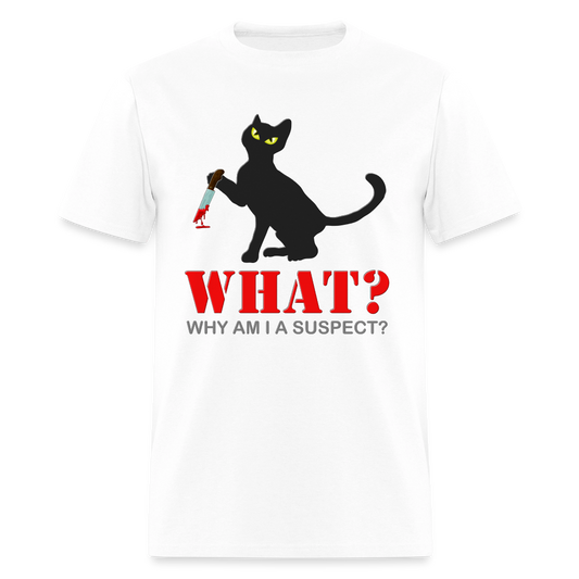 Halloween Cat Shirt, Why Am I A Suspect Shirt, Murderous Cat With Knife T-Shirt, Murderous Cat Shirt, Mens Premium T-Shirt - white