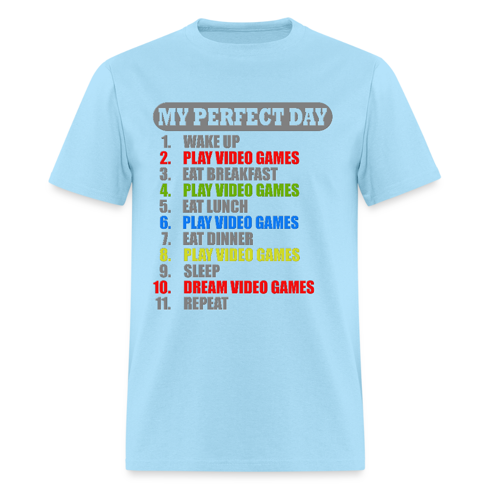 My Perfect Day Video Games Shirt, Gaming Shirt, My Perfect Day T-Shirt, Funny Cool Gamer Shirt, Geek Nerd Shirt - powder blue