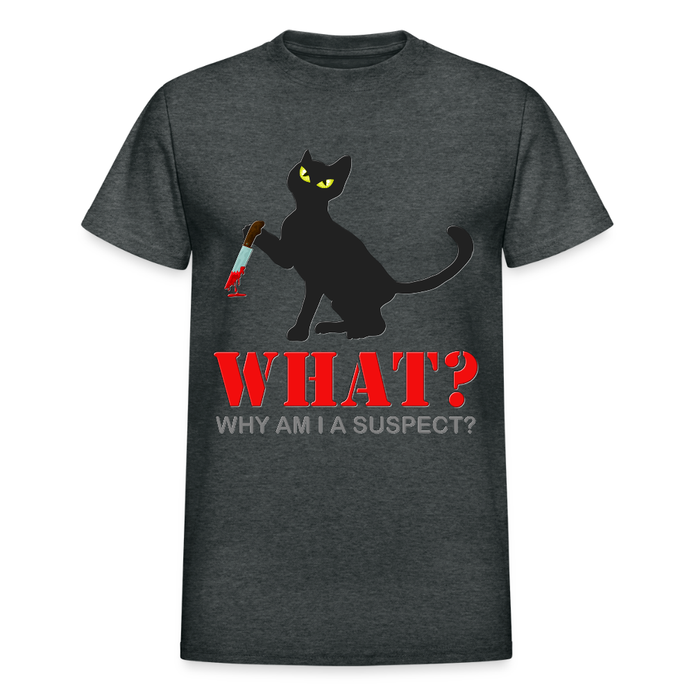 Halloween Cat Shirt, Why Am I A Suspect Shirt, Murderous Cat With Knife T-Shirt, Murderous Cat Shirt, Mens Premium T-Shirt - deep heather