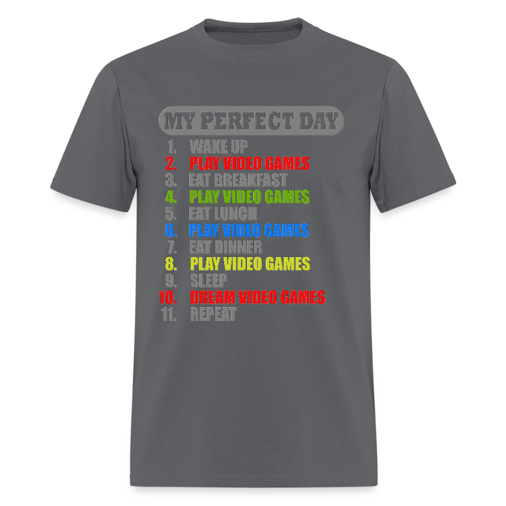 My Perfect Day Video Games Shirt, Gaming Shirt, My Perfect Day T-Shirt, Funny Cool Gamer Shirt, Geek Nerd Shirt - charcoal