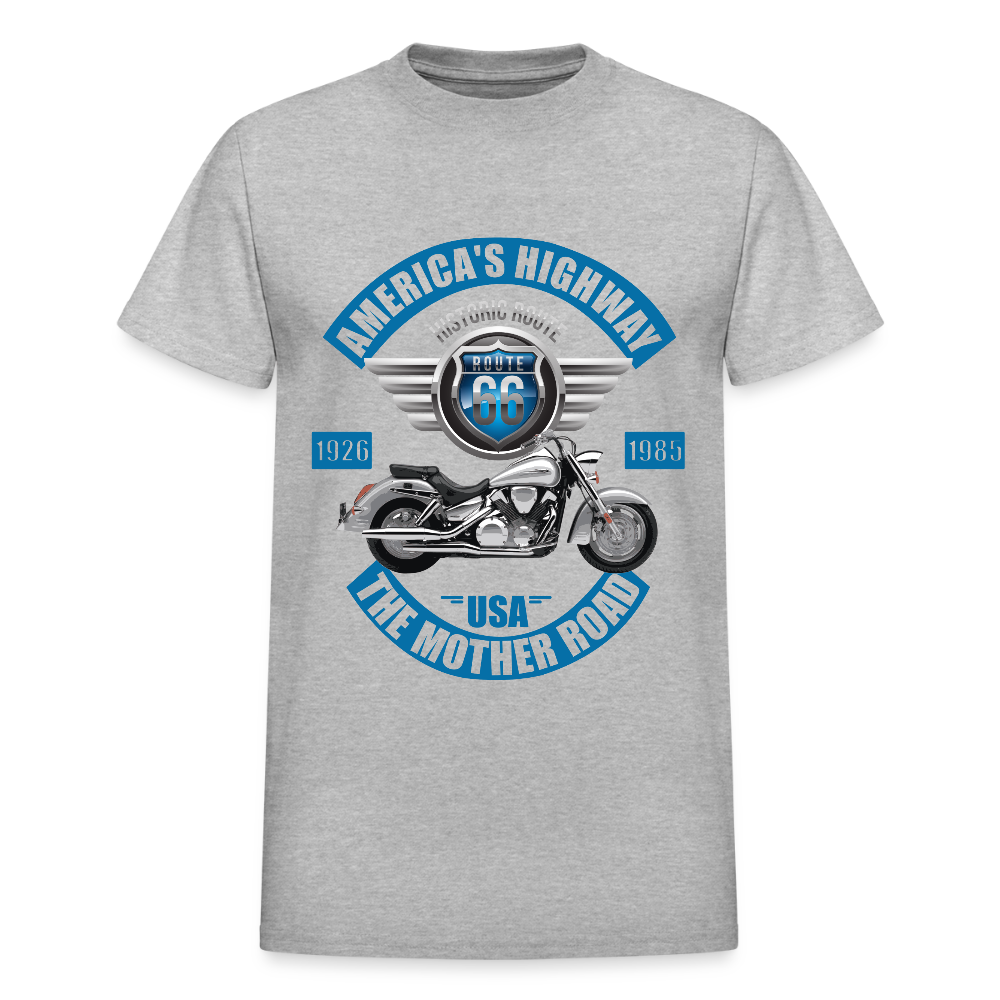 America's Road, Route 66 Shirt, Fathers Day Gift, Mother Road, Route 66 T-Shirt, Road Trip Shirt, Route 66 USA Motorcycle Biker Souvenir Tee - heather gray