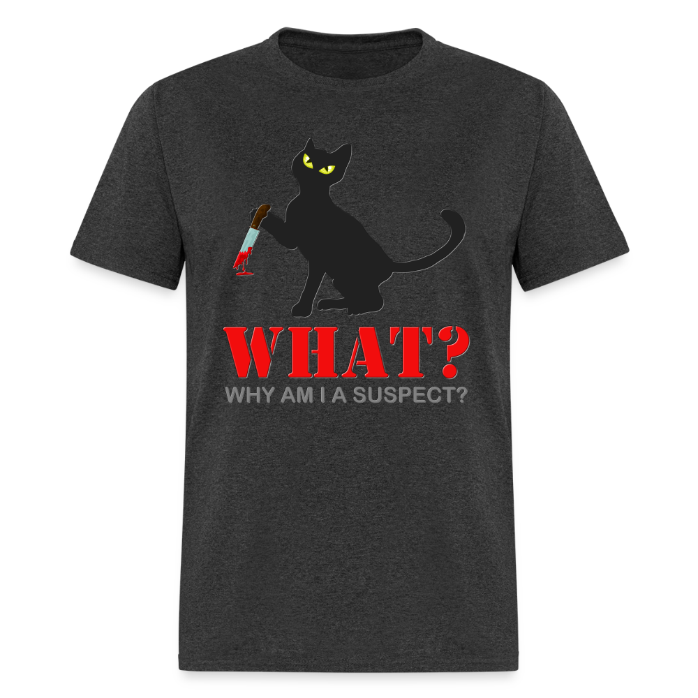 Halloween Cat Shirt, Why Am I A Suspect Shirt, Murderous Cat With Knife T-Shirt, Murderous Cat Shirt, Mens Premium T-Shirt - heather black