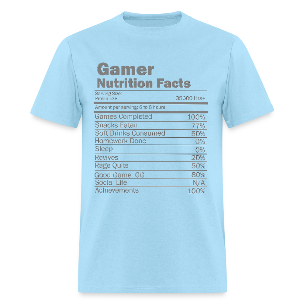Gamer Nutrition Facts Video Game Shirt, Birthday Gift, Valentine Gift Gift For Gamer, Gamer Gift, Valentine's Day Gift, Gift For Him - powder blue