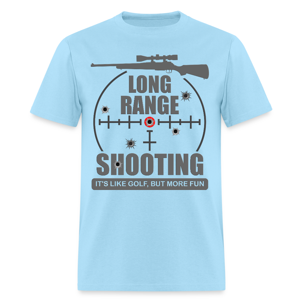Long Range Shooting Shirt, Rifle Shirt, It's Like Golf But More Fun, Bullet Hole Shirt,  Gun Lover Gift,  Bullet Gun Shirt, Funny Bullet Gun, Gun Lover, Veteran Gift, Pew T-shirt. - powder blue