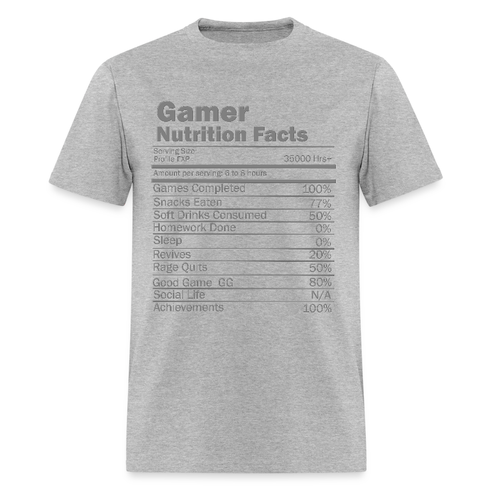 Gamer Nutrition Facts Video Game Shirt, Birthday Gift, Valentine Gift Gift For Gamer, Gamer Gift, Valentine's Day Gift, Gift For Him - heather gray
