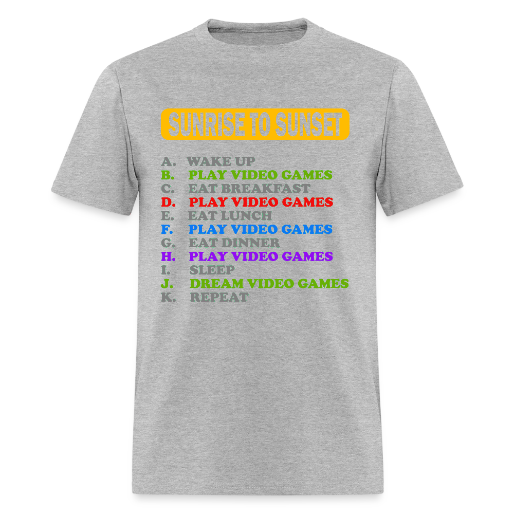 Sunrise to Sunset Video Games Shirt, Gaming Shirt, My Perfect Day T-Shirt, Funny Cool Gamer Shirt, Geek Nerd Shirt - heather gray