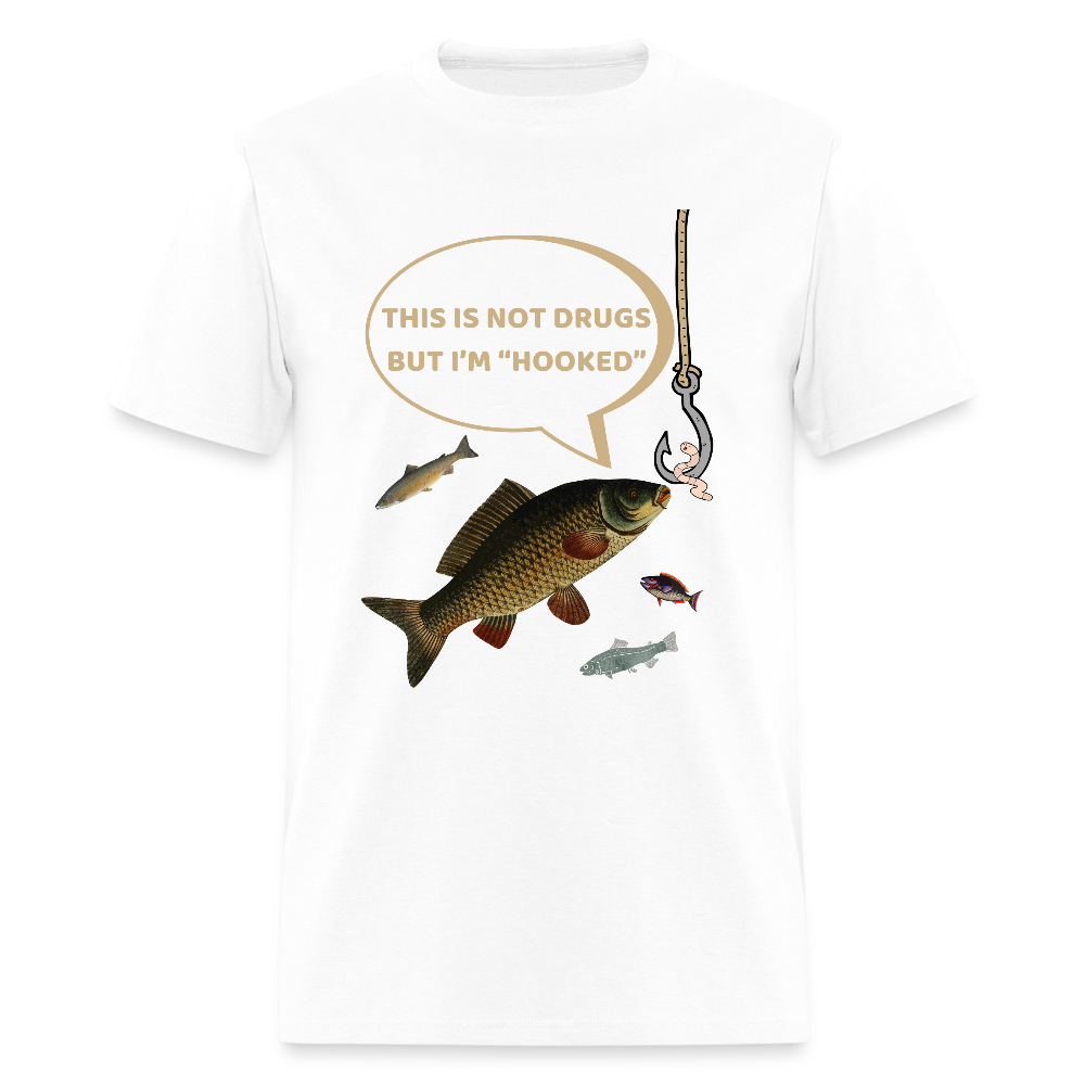 Funny Fishing Shirt, This is Not Drugs But I'm Hooked T-Shirt, Lake Lover Shirt, Cool Tee Men Daddy Dad Shirt, Fathers Day Fishing - white