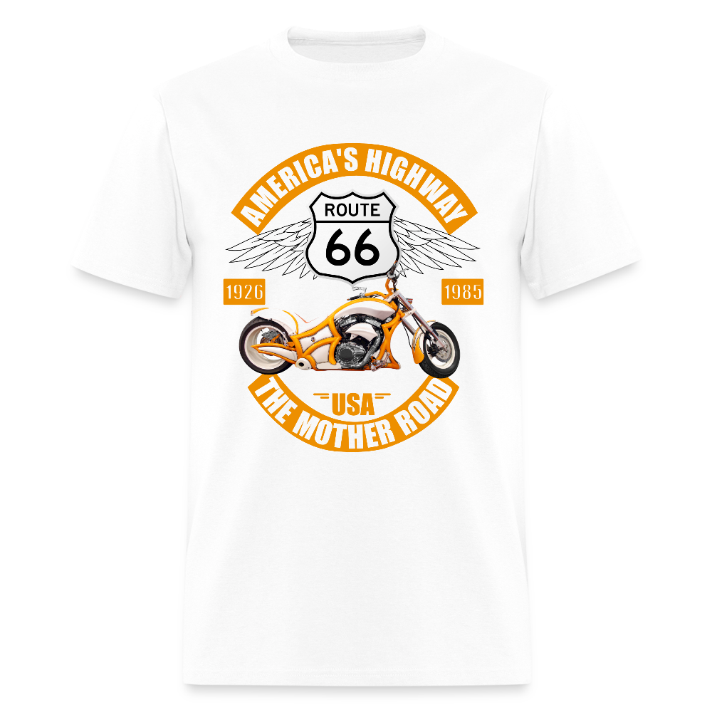 Route 66 Shirt, America's Road, Fathers Day Gift, Mother Road, Route 66 T-Shirt, Road Trip Shirt, Route 66 USA Motorcycle Biker Souvenir Tee - white