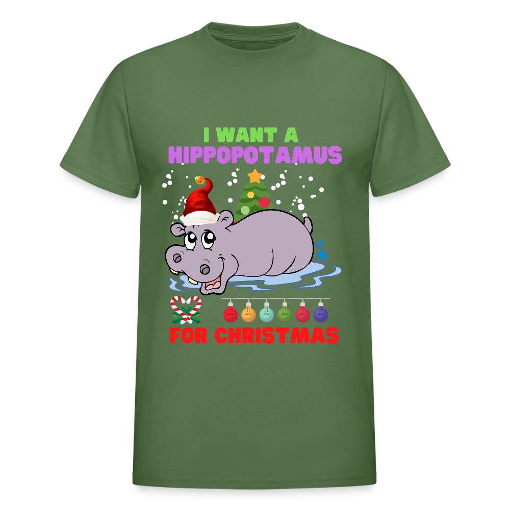 I Want A Hippopotamus For Christmas, Christmas Gifts, Hippo Christmas Shirt, Holiday Party, Funny Christmas Shirt, Family Christmas Shirts, Funny Holiday - military green