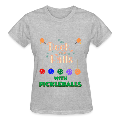 Pickleball Christmas, Deck The Halls With Pickleballs, Pickleball, Pickleball Player, Pickleball Paddle, funny pickleball Shirt - heather gray