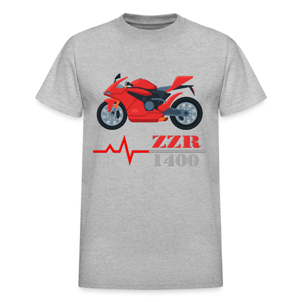 Motorcycle Heartbeat ZZR 1400 T-Shirt - Best Sports Bike Gift Idea For Him Her Boys Girls Tee - heather gray